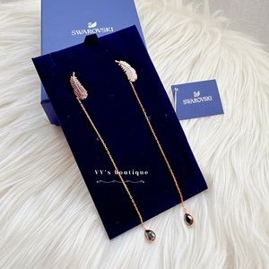 BNIB Swarovski Naughty Pierced Earrings Black White Rose Gold Drop 5495373